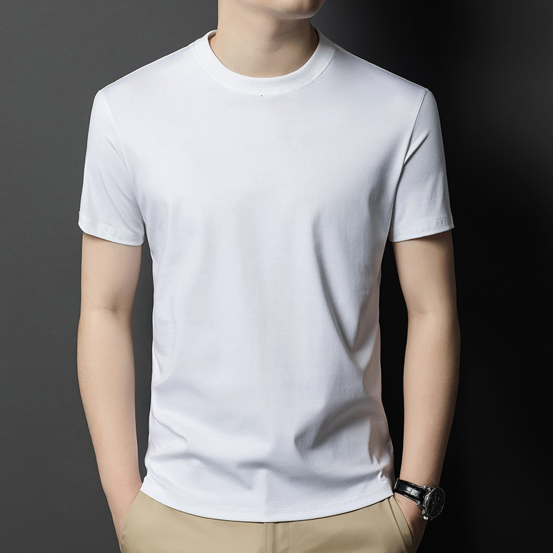 7A antibacterial silk pure cotton T-shirt 2025 summer new casual simple solid color round neck men's short sleeved shirt