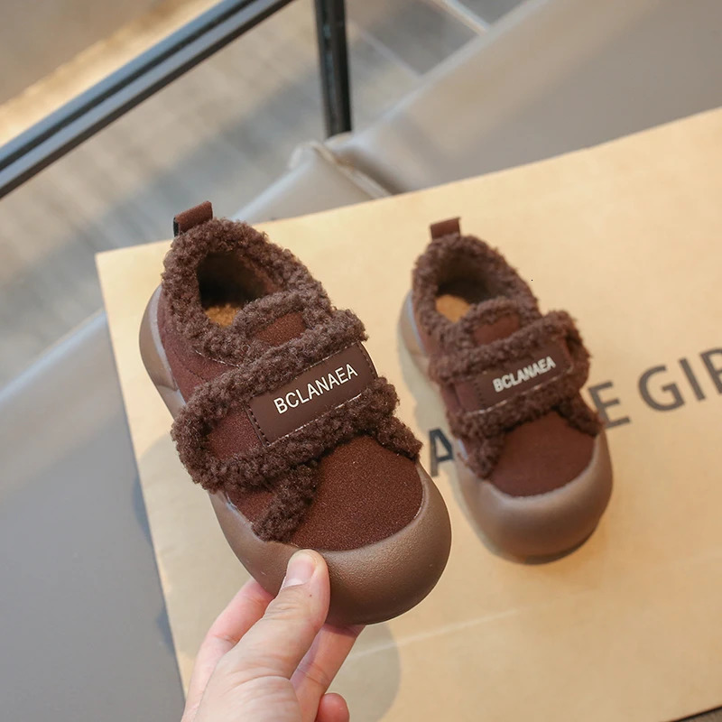 Cotton Winter Warm Childrens Fashion Boots Hook Loop Casual Plush Shoes 23-36 Khaki Brown C260130
