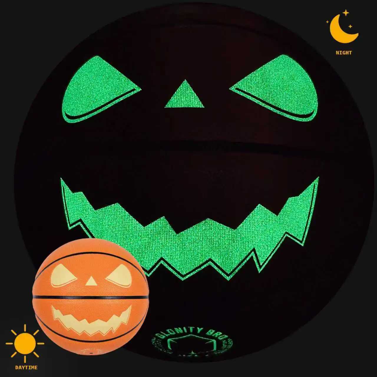 Jack-O-Lantern Basketball Halloween Standard Luminous Durable Ball Soft PU Leather For Adult Kid Size 7 Basketball Orange/BlackW251115