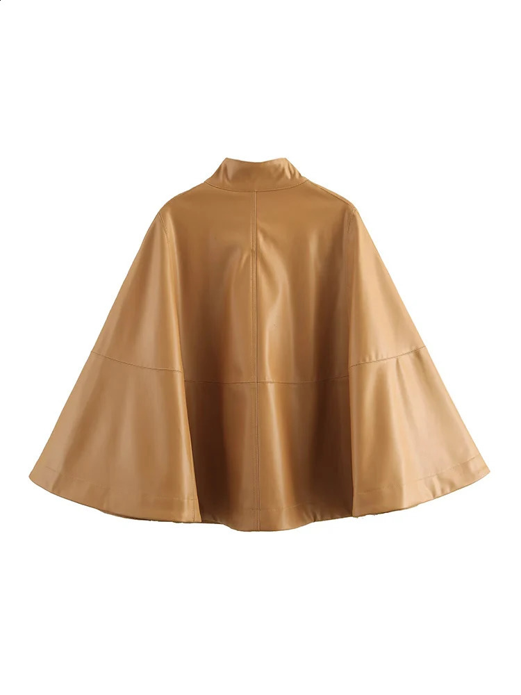 European and American spring loose casual stand up collar long sleeved zipper leather hat jacket 250410