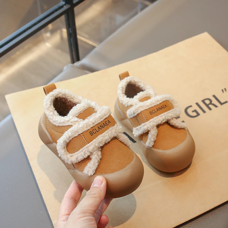 Cotton Winter Warm Childrens Fashion Boots Hook Loop Casual Plush Shoes 23-36 Khaki Brown C260130