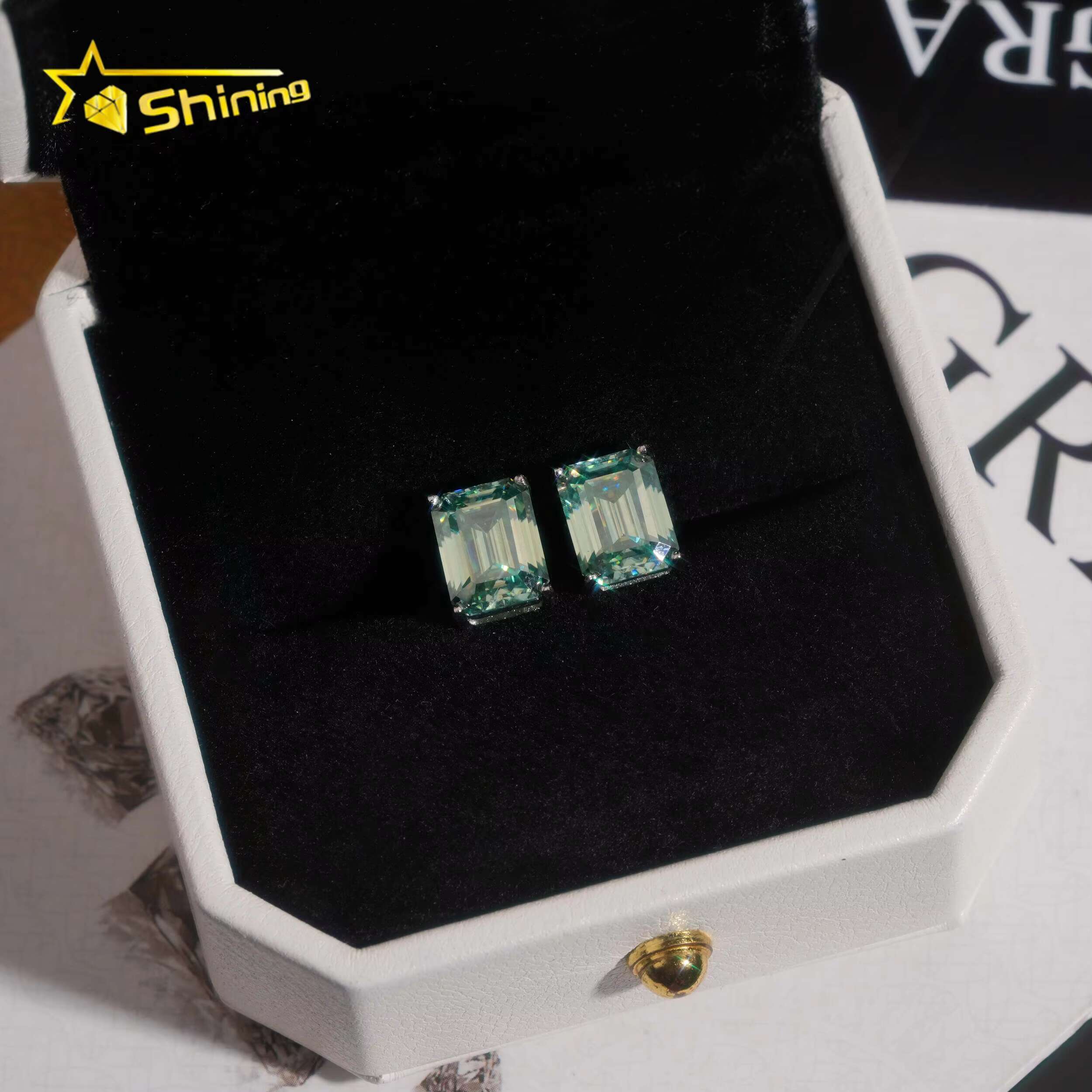 Wholesale Gemstone Moissanite Solitaire Emerald Cut Blue Green Stud 925 Silver Earrings