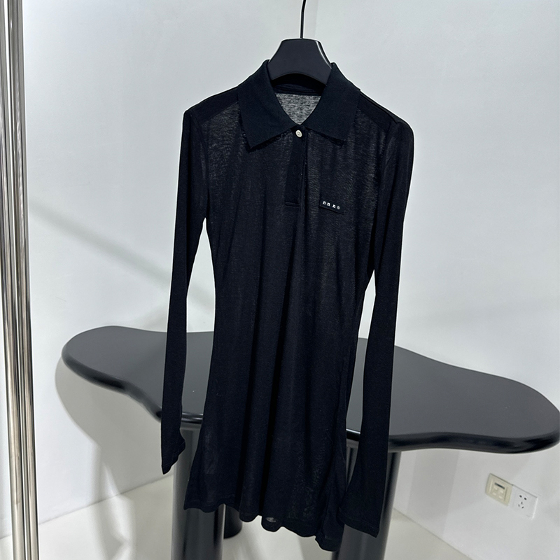 2025ss Design womens polo dress sexy Casual Dresses V-neck with cinched waist S M L New Style Slimming A-line polo Version suit lapel Long short sleeved