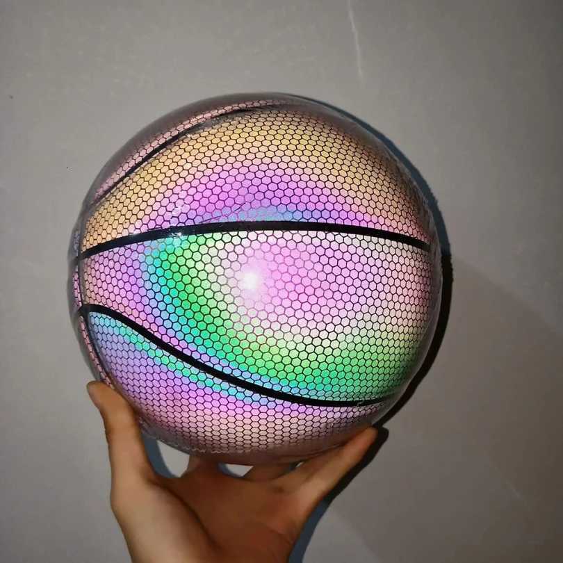 Luminous Basketball Ball Holographic Reflective Lighted Flash Ball PU Wear-Resistant Glowing Basketball Night Sports GameW251115