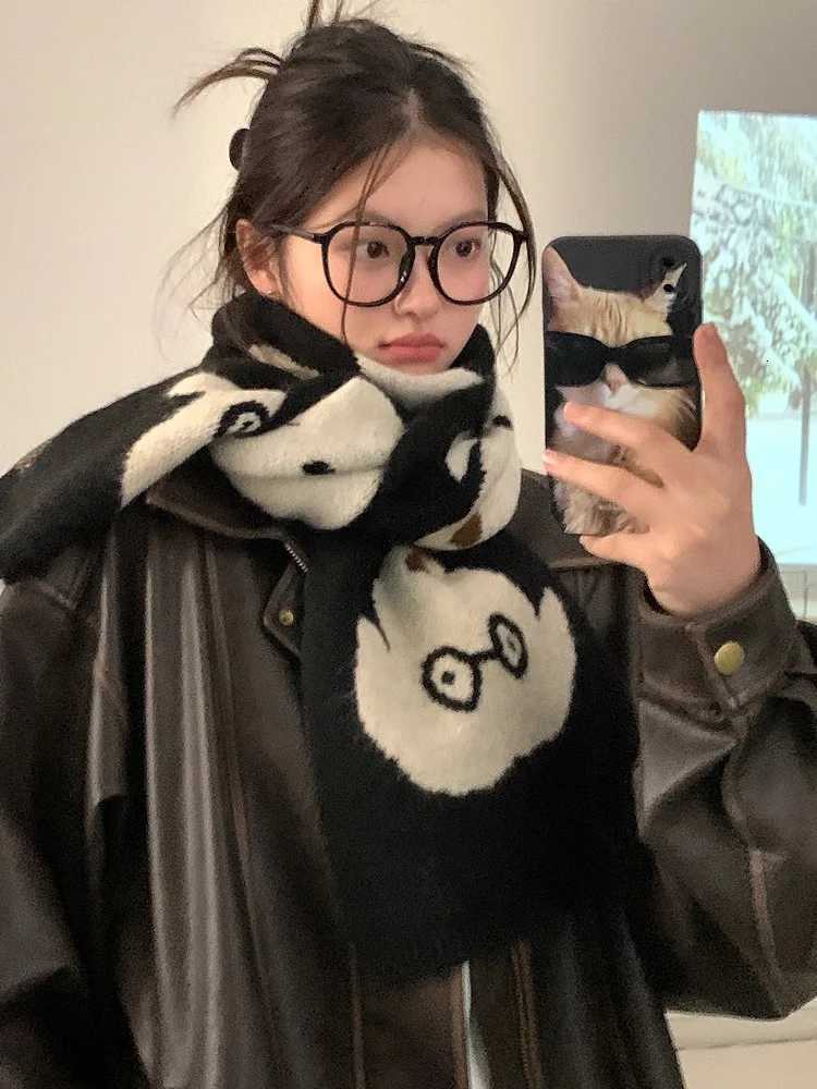 Luxury Woolen Thickened Knitted Scarf For Women New Winter 2025 High-End Warmth And Cold Protection Neck Warmer Black Cute Y251115