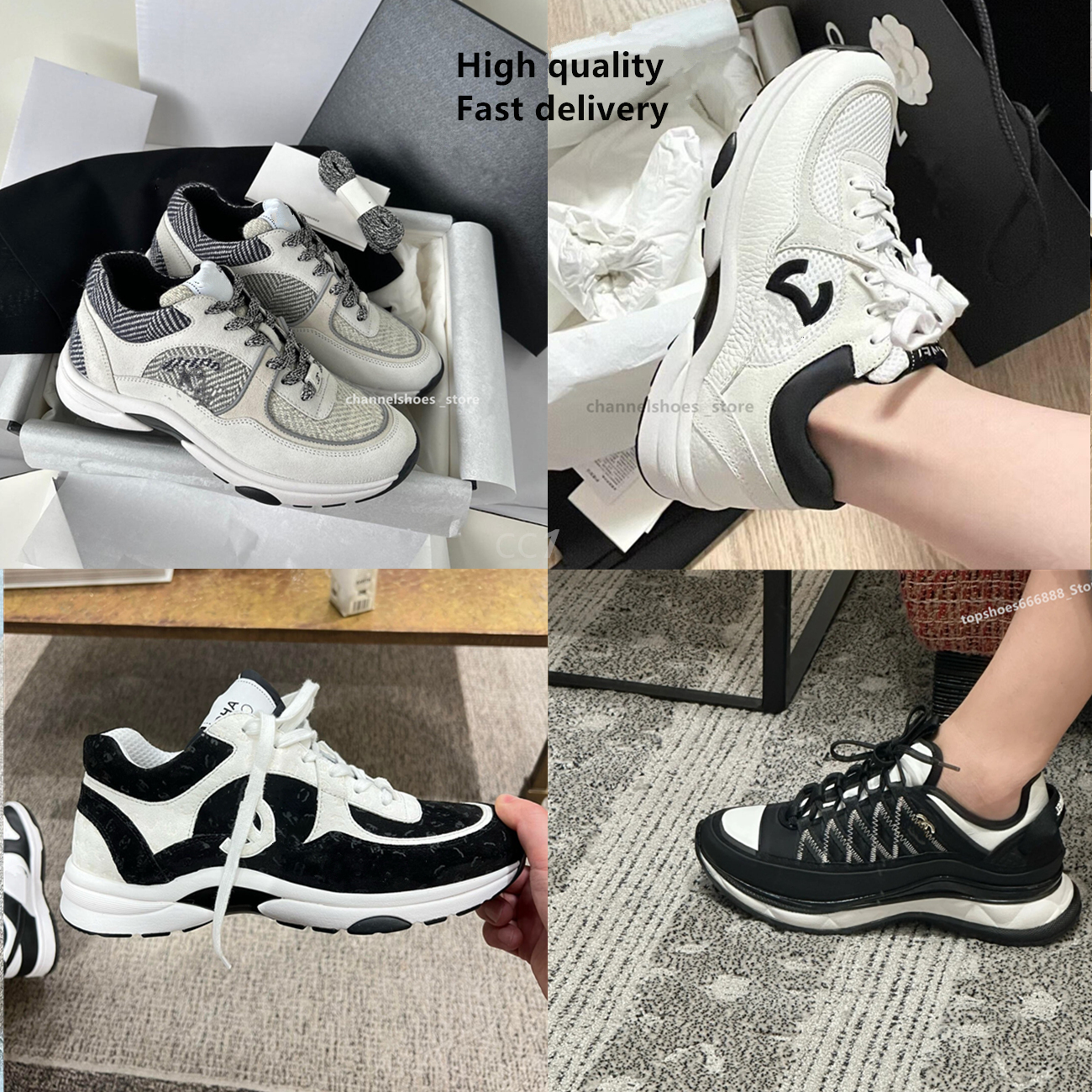 2025 Fashion Casual Luxury Designer Sneakers Platform Running Sport Shoes Breathable Basketball Footwear Tenis Women Shoes sneakerschannel Black white panda