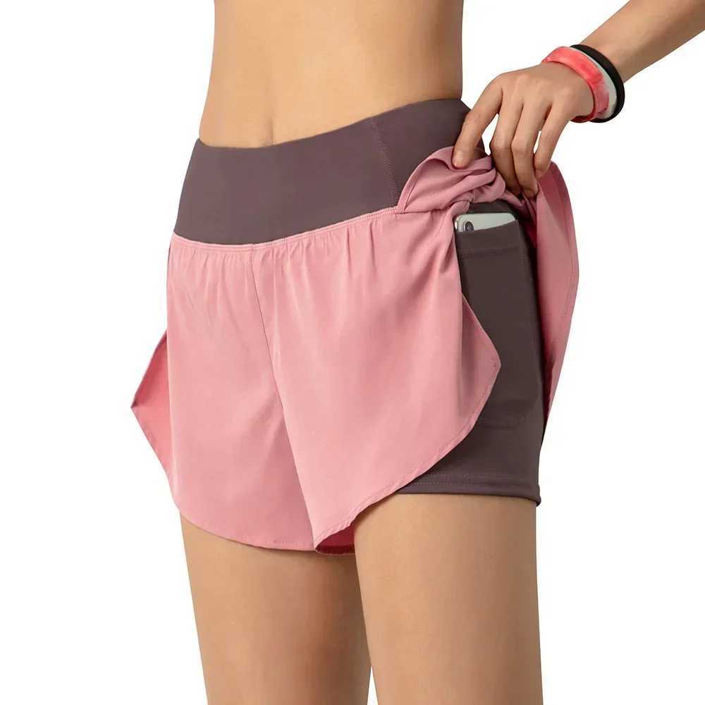 Womens running shorts 2-in-1 with pocket wide waistband cover laminated lining lounge sports yoga legs gym fitness shorts Z250416