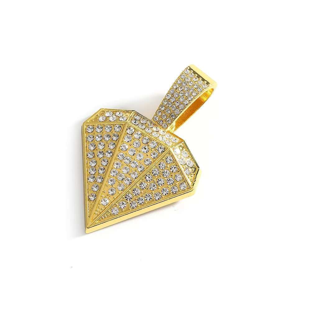 DHCollections Dia Shape Pendant Necklace Iced Out Cuban Chain 15MM Hip Hop Bling Jewellery for Men Women Gold Sier Color 18 Inch 1 Piece