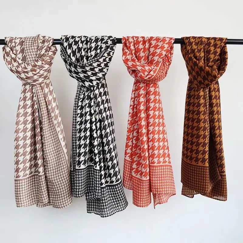Luxury Winter Cotton Scarf Women Warm Plaid Houndstooth Design Scarfs Long Large Hijab Scarves Stoles Bandana Foulard Wraps Shawl Y251115