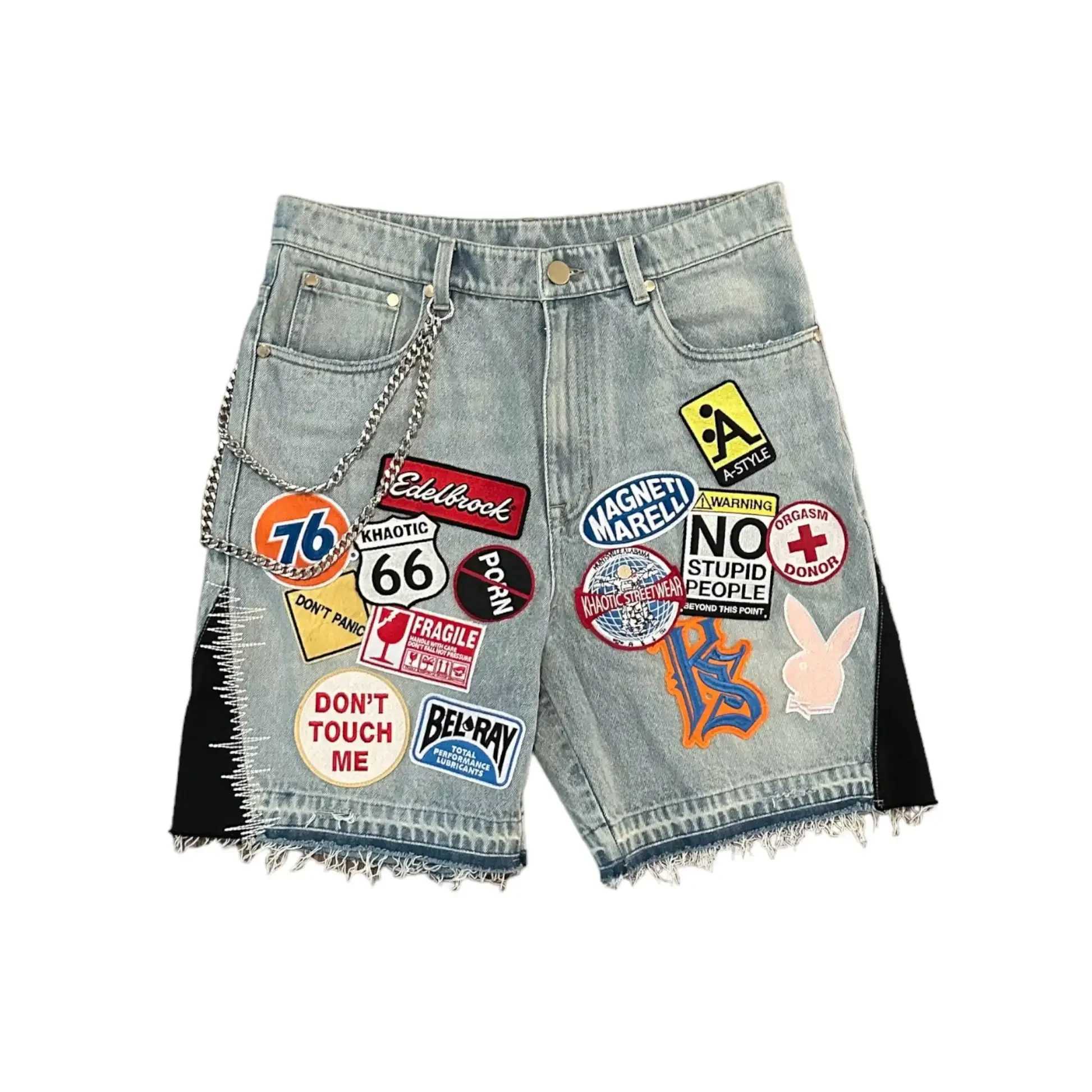 Y2K retro accessories denim shorts mens hip-hop cartoon graphics retro blue denim sports casual shorts streetwear Z250416