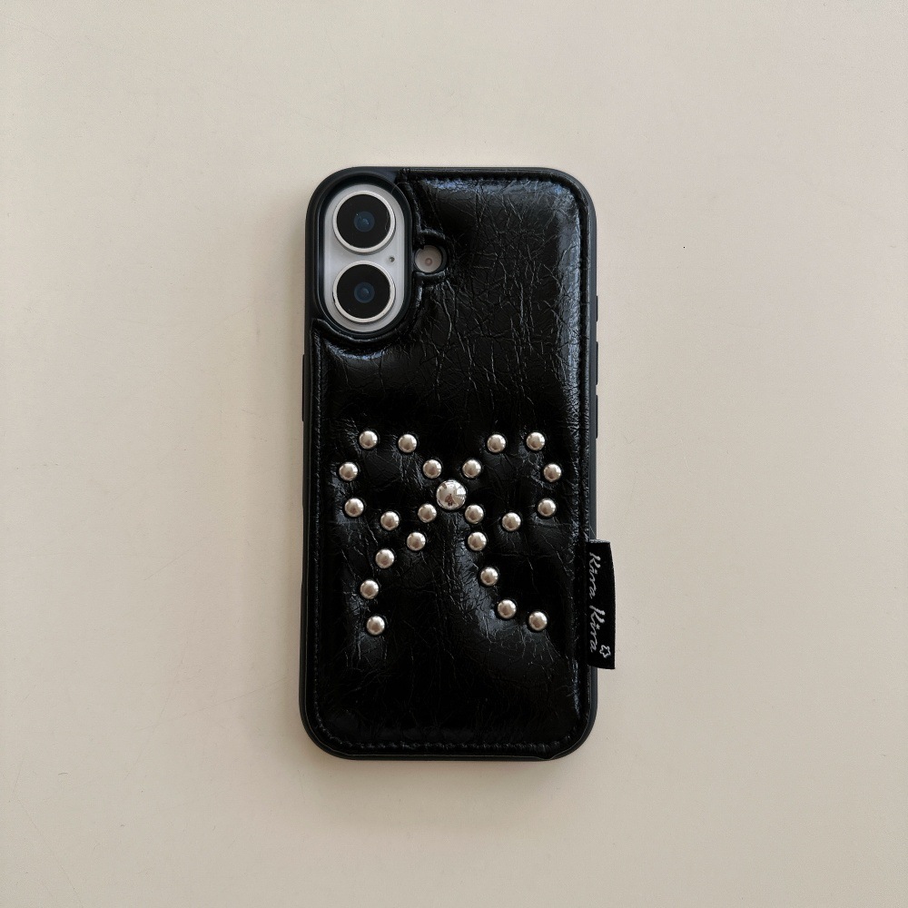Leather Rivet Heart Phone Case Compatible with iPhone 17/16 Pro Max Cartoon Solid Color Case iPhone 15/14 Pro