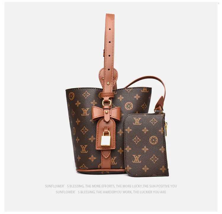 2025 Vintage Monogram Bucket Bag for Women Spacious Print Crossbody Shoulder Bag Adjustable Strap for Daily CommuterW251115
