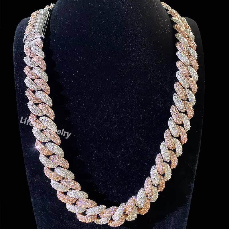 Hip hop Two Tone White Rose Gold Plated 22mm VVS Moissanite Diamond Cuban Link Chain Necklace for Gift or Engagement - view 3