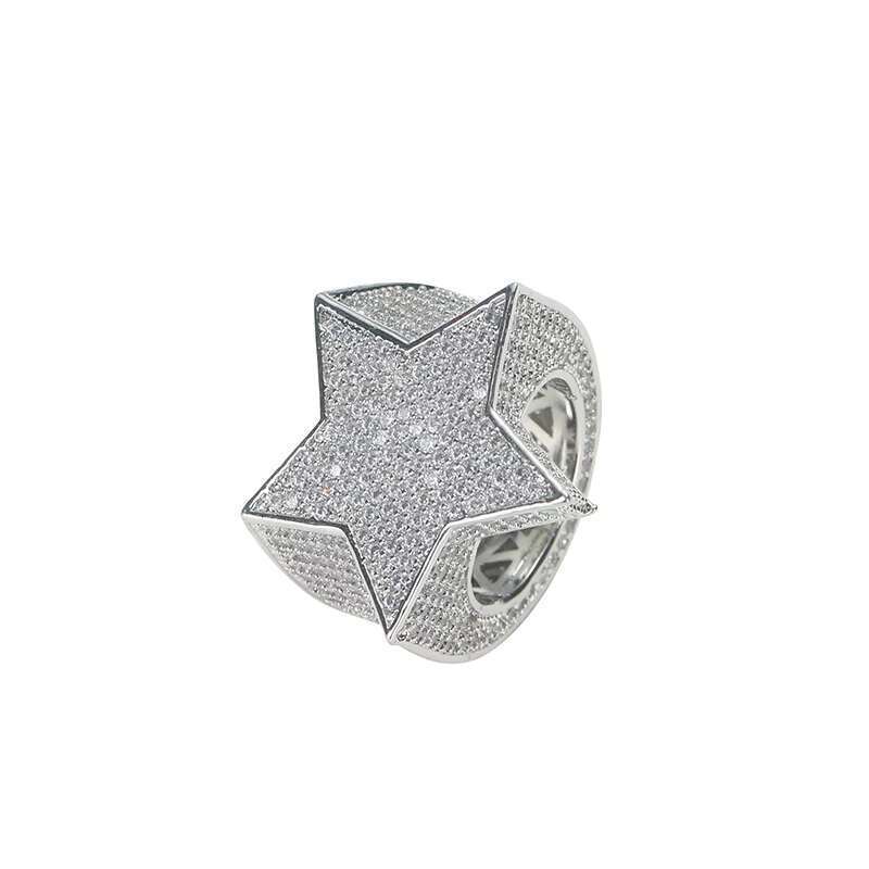 DHcollections RQ New Five Star Micro Shop Inlaid Gold Hip Hop Ice Crystal Cube Zircon Jewelry Gift Ring