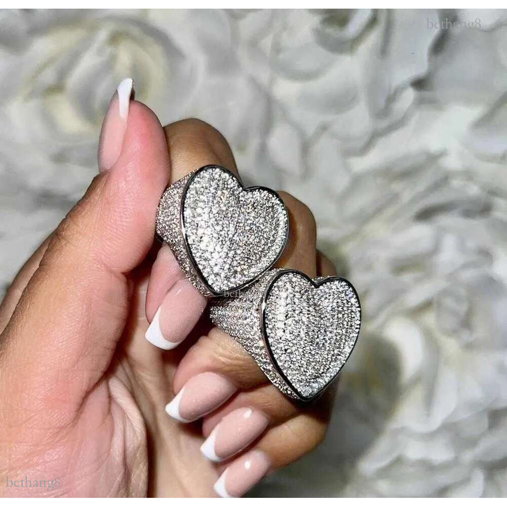 Band Rings Micro Pave CZ Full Finger Ring For Women Big Heart Shaped Valentine's Gift Ice Out Bling Cocktail Rings J230517