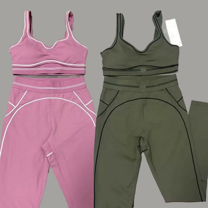 Designer Yoga Set Womens Bra+Leggings Sports Tank Top High-End White Striped Low Back Dance Yoga Outfits Summer Running Fitness Gym Pilates Muse Sweatsuit