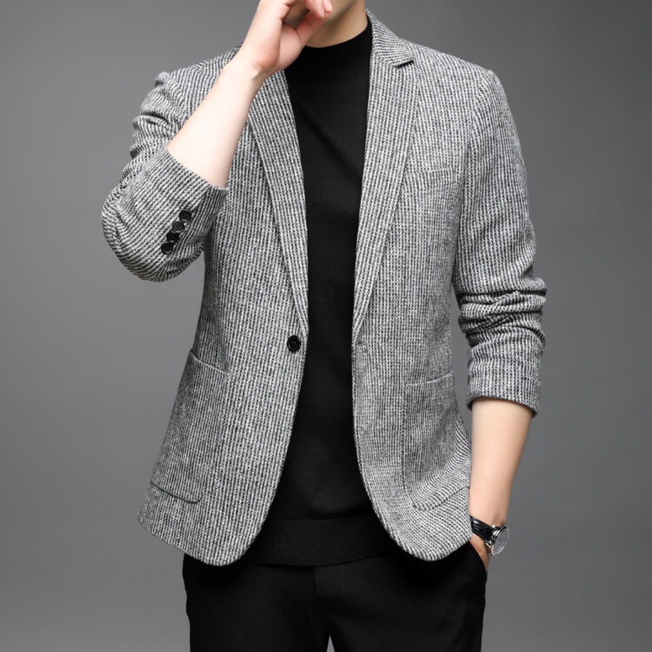 H673 Men's Spring and Autumn New Fashion Plaid Non-iron Temperament Men's Jacket