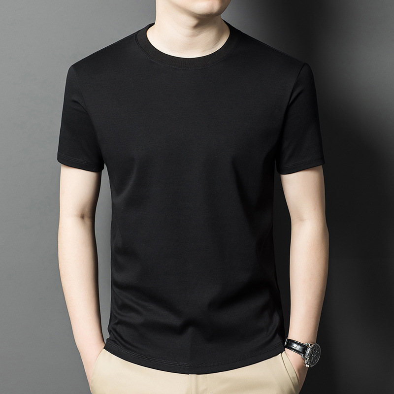 7A antibacterial silk pure cotton T-shirt 2025 summer new casual simple solid color round neck men's short sleeved shirt