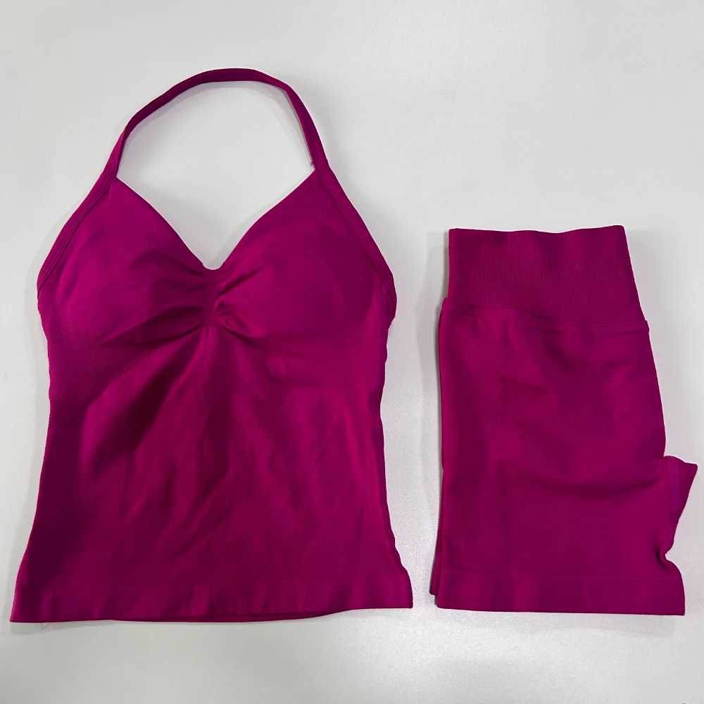 2pcs Impact Gym Set Womens less Tank Top High Waist Threaded Seamless Shorts Gym Set Z250415