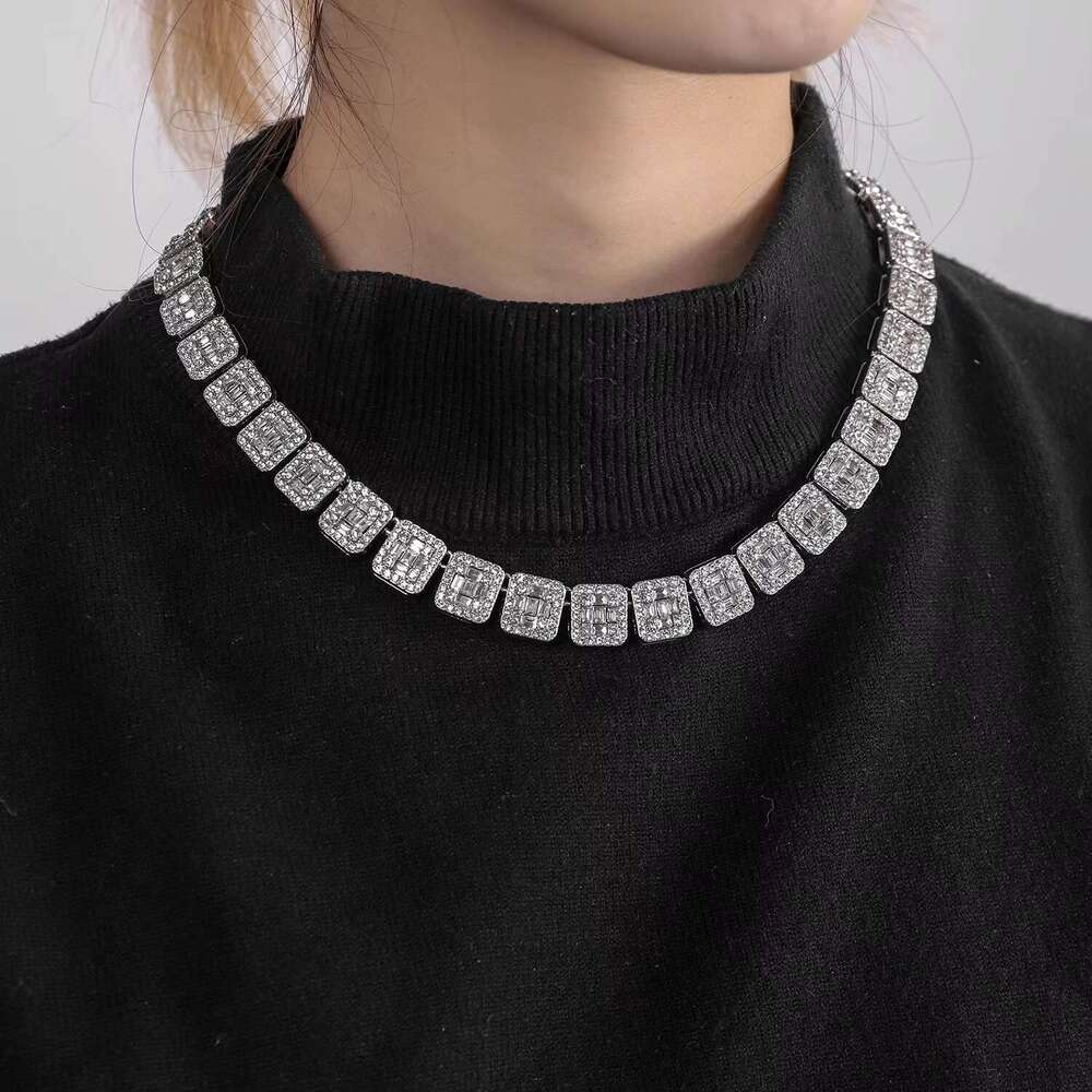 DHcollections Women's 13mm Square Rock Sugar Gold-plated Hip-hop Chain Necklace&bracelet Cubic Pearl Fashion Accessory