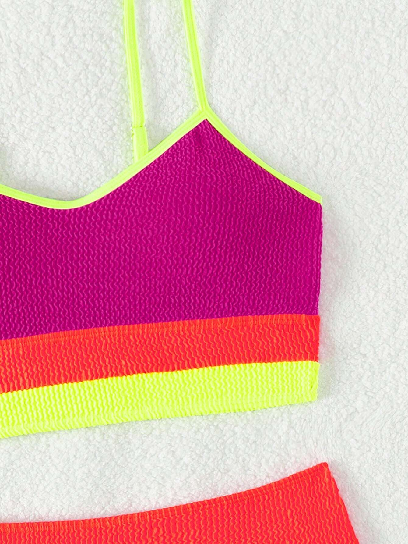 Women's Waist Bikini Set Sporty Two Piece Swimsuit Contrasting colors Control High Cut Bathing Suit
