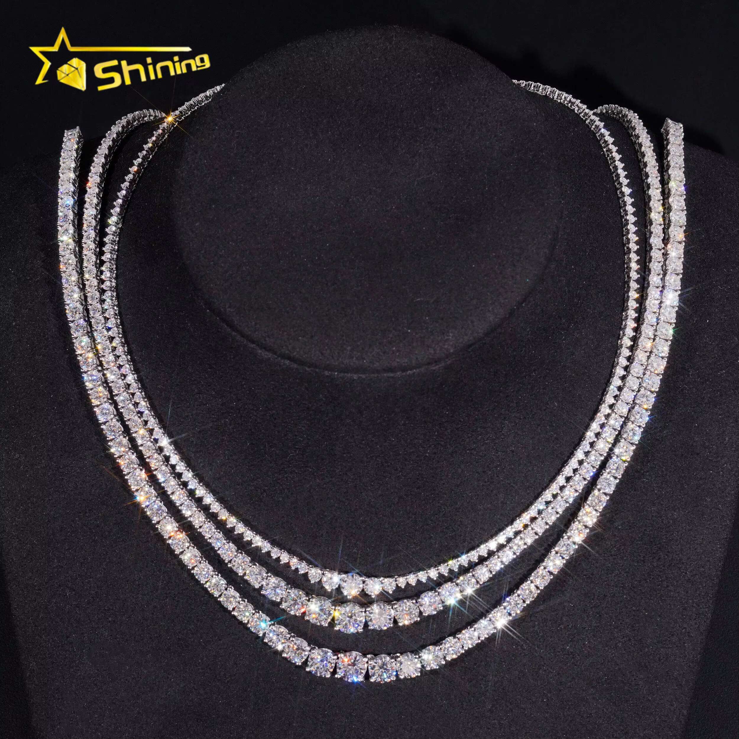 Hot Selling Hip Hop Prong Setting D Color 2mm 3mm 4mm Gradual Moissanite Tennis Chain Necklace for Women