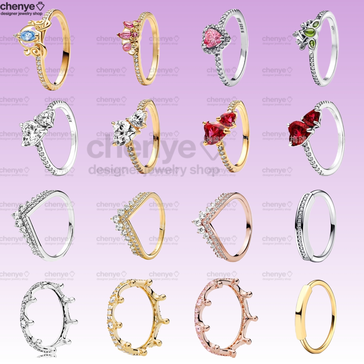 charm ring designer for women Princess rings Classic Double heart Princess Crown Ladies Christmas Valentine's Day Gift Ring with Box