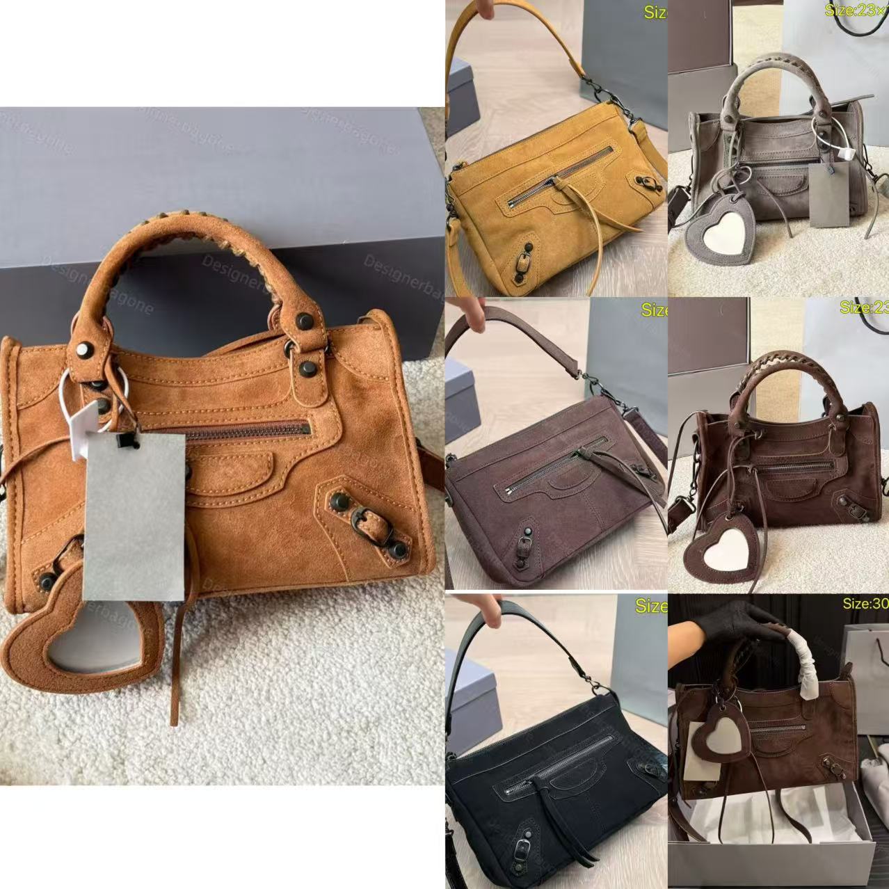 Luxury Bag Le City suede motorcycle bag winter limited suede material plus metal rivets retro motorcycle wind handbag crossbody bag large capacity tote bag city bag