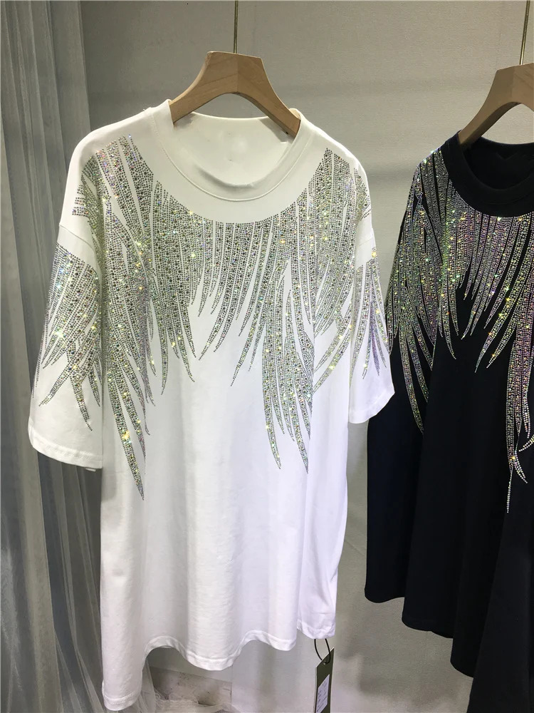 L-4XL Plus Size Tops Rhinestone Graphic T-shirts Large Size Tunic for Women Men Summer Cotton Womens Clothing Chubby Y2K 250415