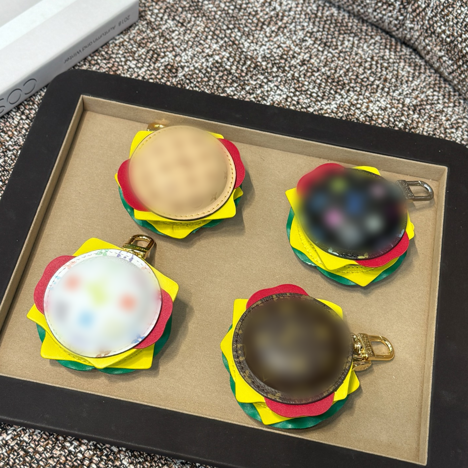 Luxury Bag Charm Leather Mini Hamburger Pizza Donut bag Keychains Wallet headset Keyring Designer Cute Biscuit Chocolate Alien Coin Purse Key Holder gift
