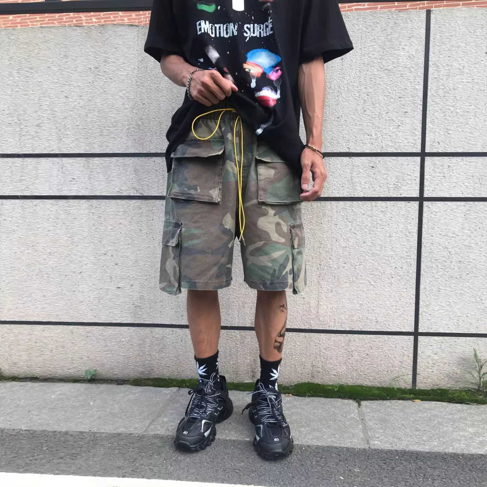 Retro camouflage cargo shorts mens three way customized pocket oversized cargo camouflage shorts summer street casual shorts Z250416
