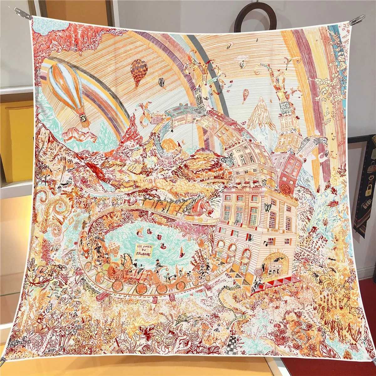 Silk Scarf for Women Forecast City Print Square Scarf Head Echarpes Silk Fountain Womens Bag Beach Shawl Bandana Womens Headscarf 90CM S25415 - view 1