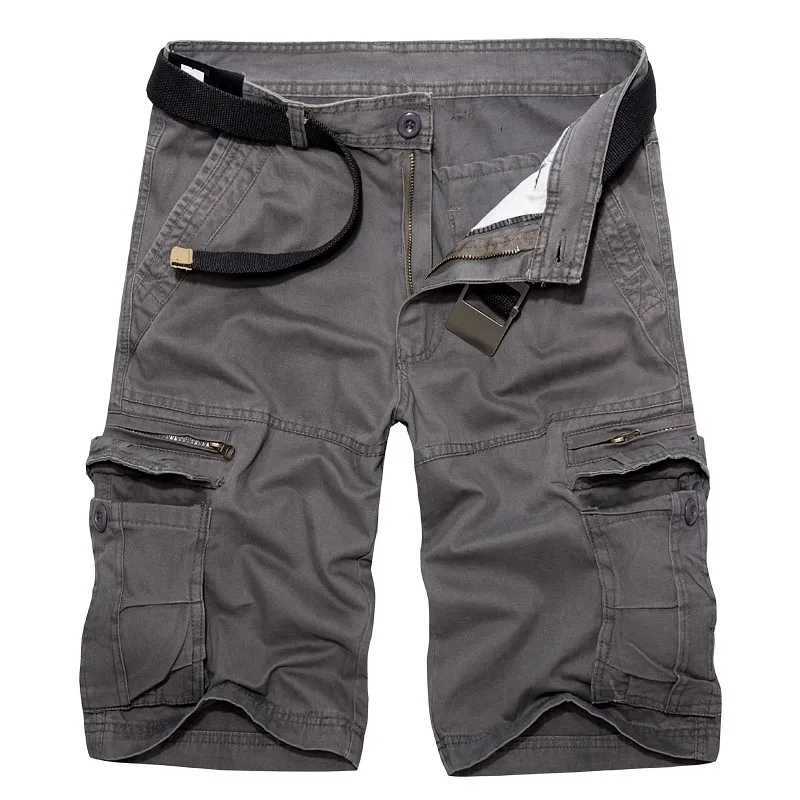 Mens khaki cargo shorts for summer 2023 mens casual military knee length shorts mens multi pocket pure cotton straight shorts without belt 28-40 Z2504