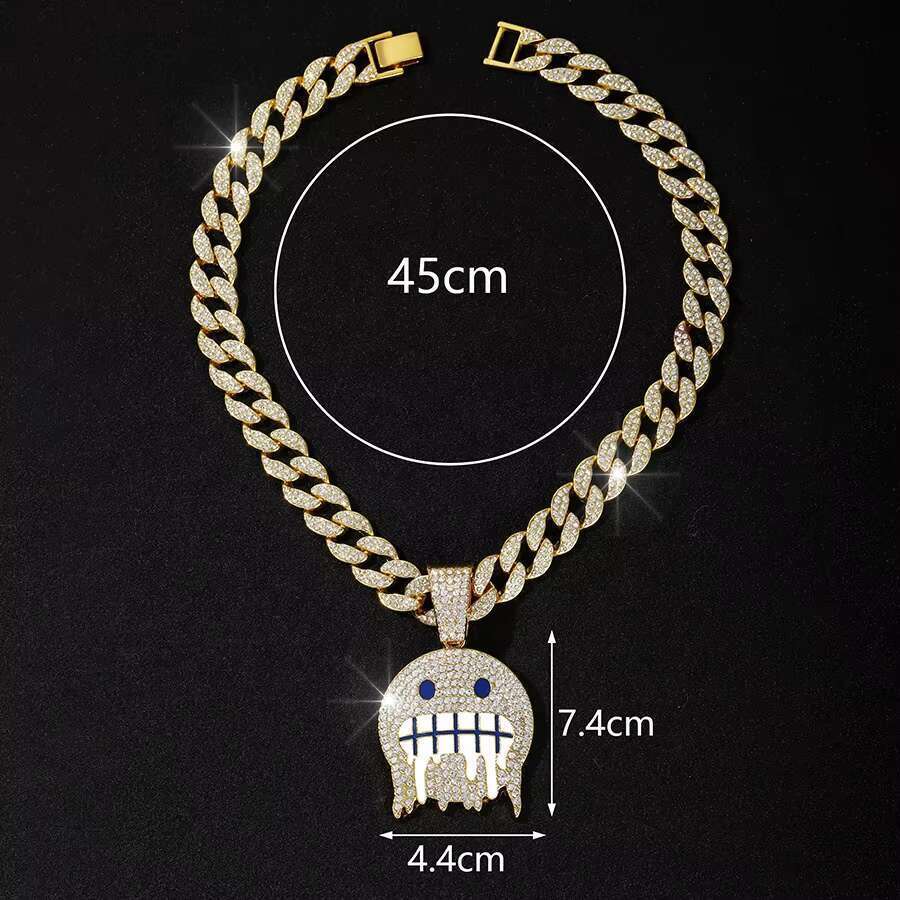 DHCollections Hip Hop Lock Pendant Necklace with 15mm Iced Out Cuban Link Chain Bling Alloy Accessory for Men Women 18 Inch 1 Piece