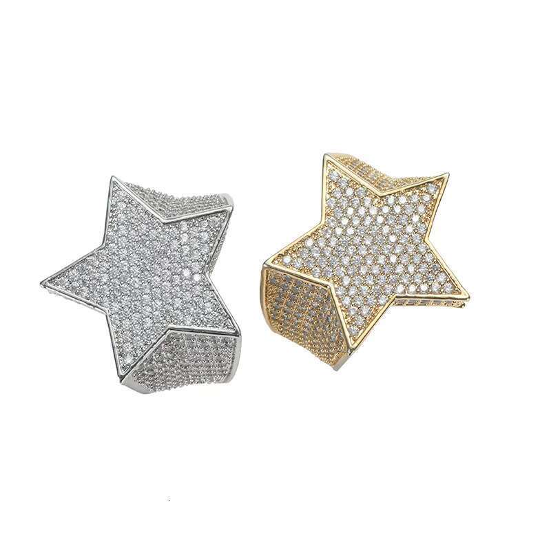 DHcollections RQ New Five Star Micro Shop Inlaid Gold Hip Hop Ice Crystal Cube Zircon Jewelry Gift Ring
