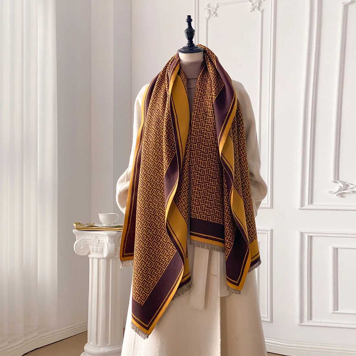 Luxury New Two Sided Print Women Scarf Imitation Cashmere Soft Warm Pashmina Shawl Autumn Winter Coldproof Windproof Blanket Y251115