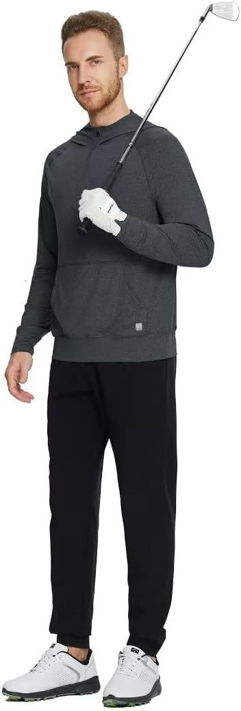 Men's long sleeved kangaroo pocket lightweight mixed color golf quarter zip men's sports shirt hooded pullover Mens clothes