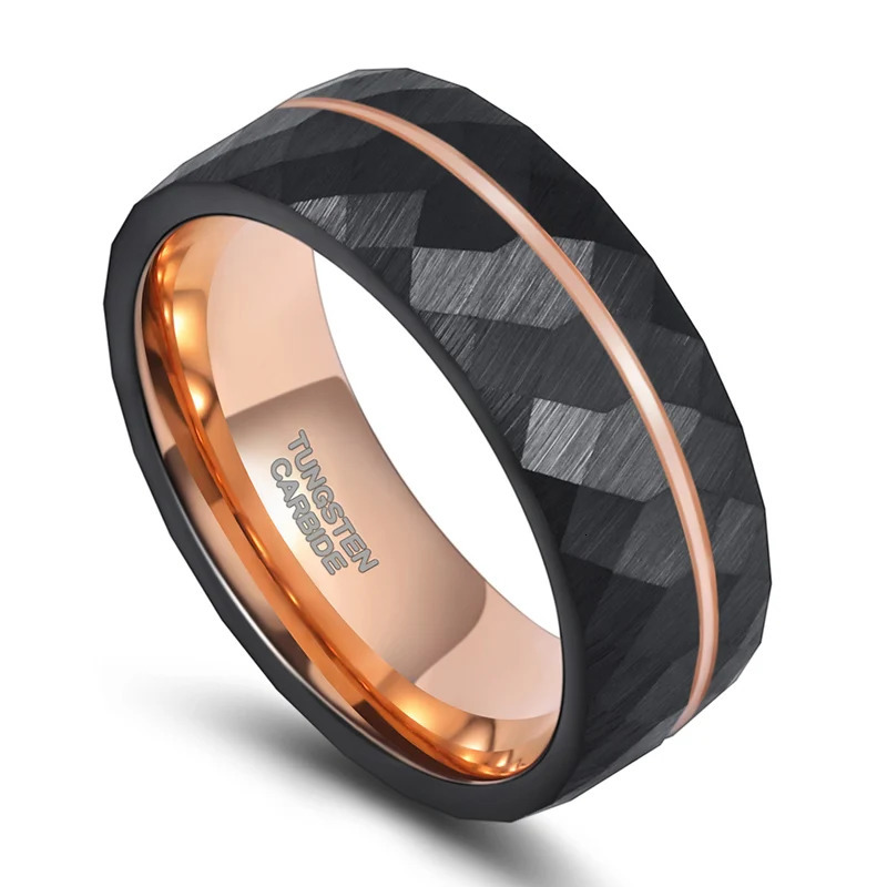 Somen Black Tungsten Rings 6mm 8mm Men Women Thin Rose Gold Color Groove Hamme Band Ring Comfort Fit 251110