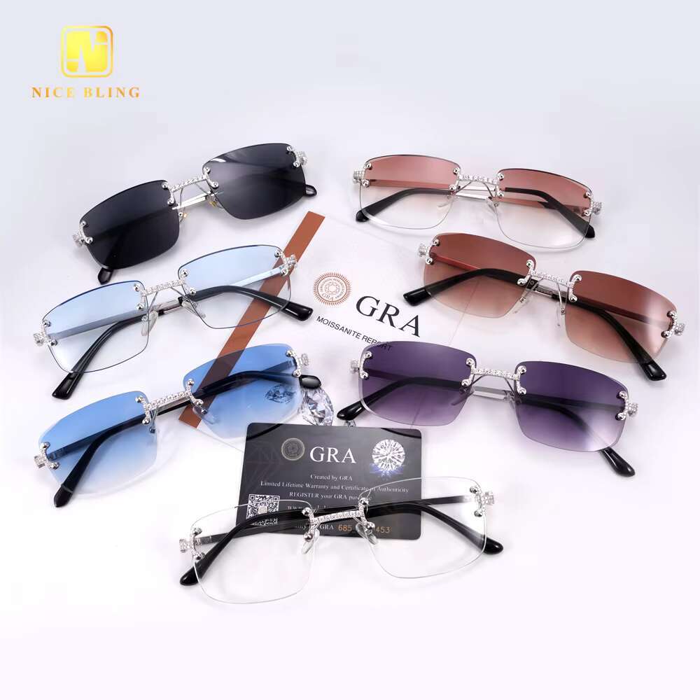 Pass Tester Glasses Custom Iced Out VVS Moissanite Diamond 7 Colors 925 Silver Eyewear Sunglasses Fashion Jewelry Men Women