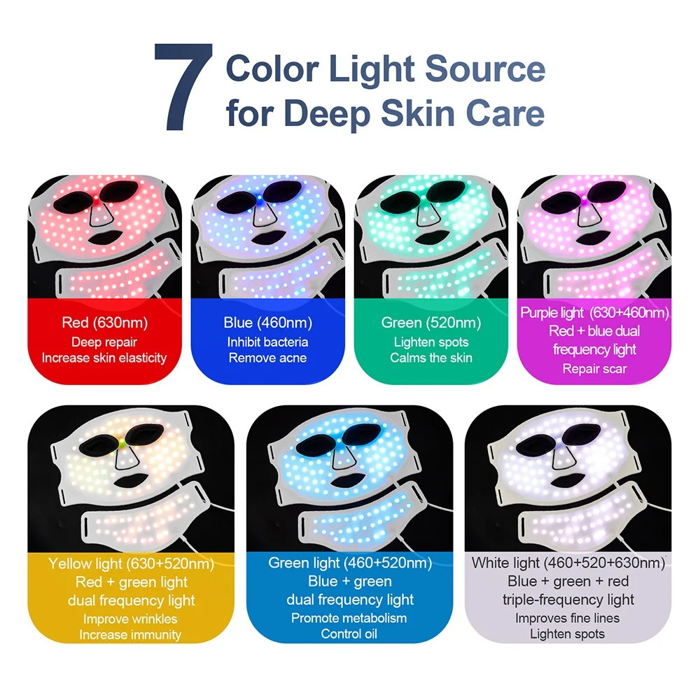 Silicone LED Mask Face With Neck 7 Colors LED Pon Red Light Infrared Flexible Facial Mask Skin Wireless Use 251112