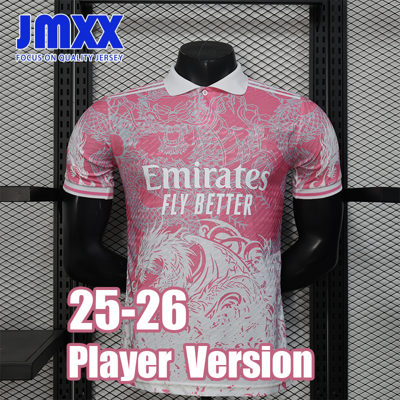 JMXX 25 26 Reales Madrides Soccer Jersey Pink Dragon Pre Match Training Mens Uniforms Jerseys Football Man Shirt 2025 2026 Player Version