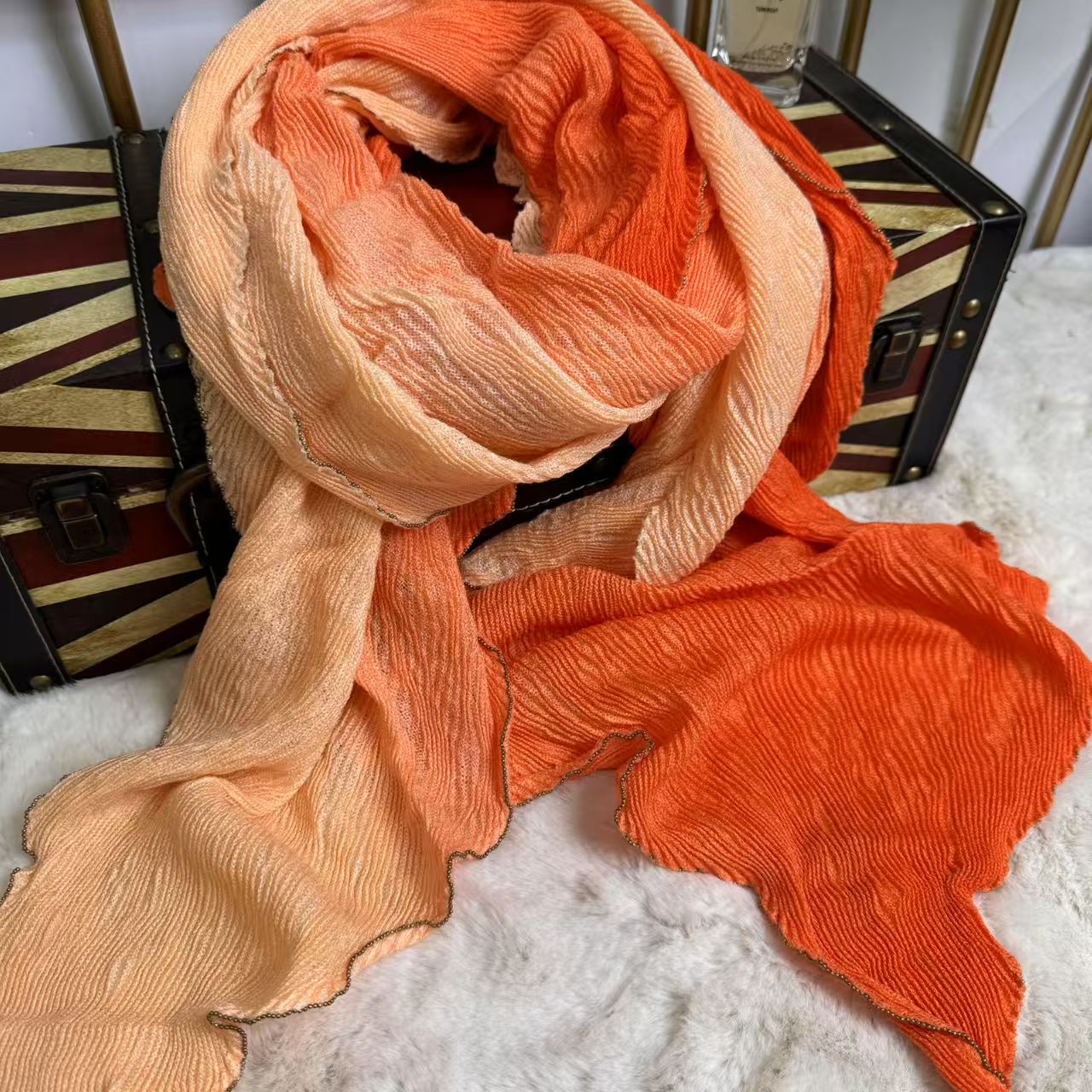 T484 pleated scarf autumn and winter cotton and linen spring and autumn all-match retro new literary warm neck scarf shawl solid color thin