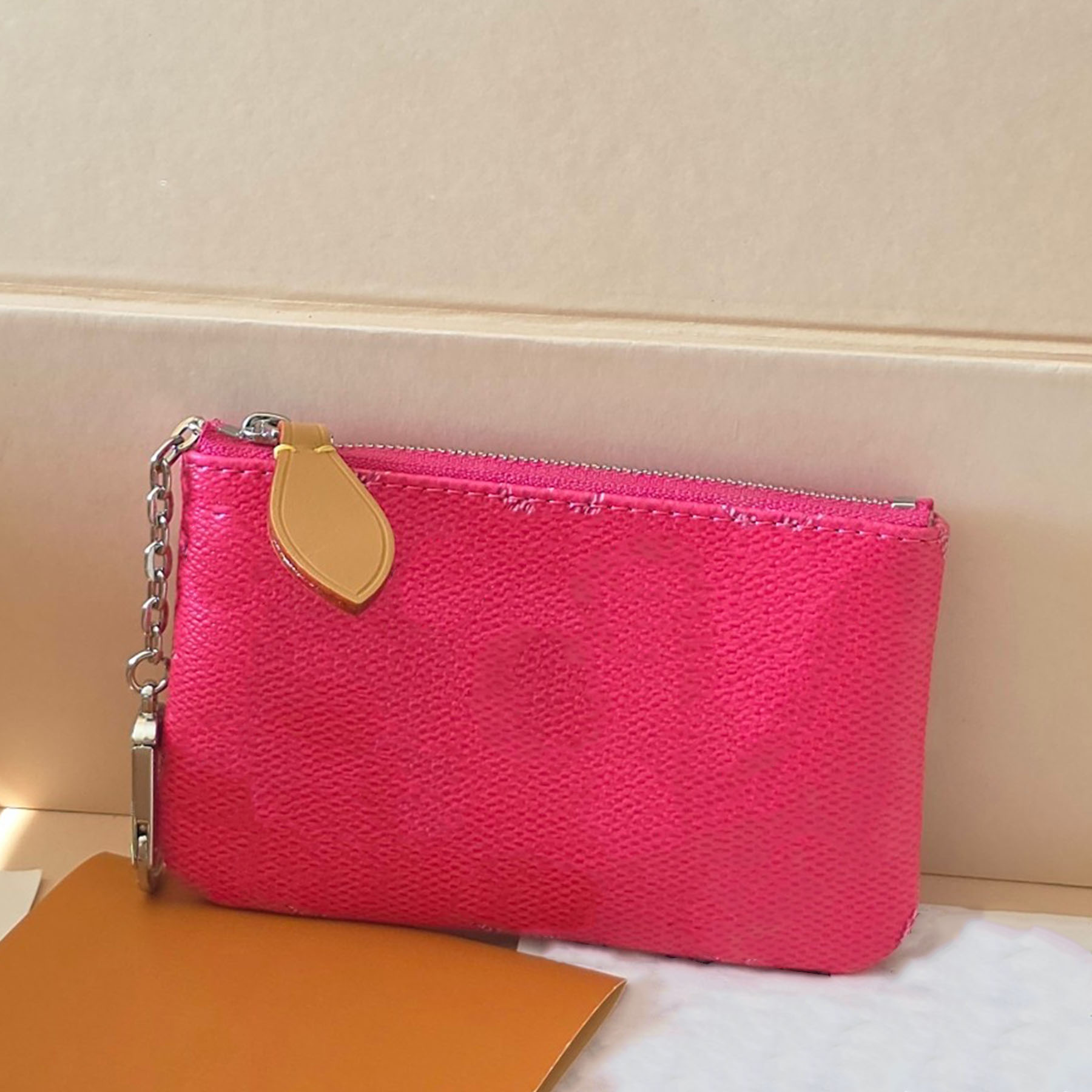 new 10A key pouch s luxury designer coated canvas genuine leather wallet textile lining card holder zipper closure wallets fashion women casual shopping purse