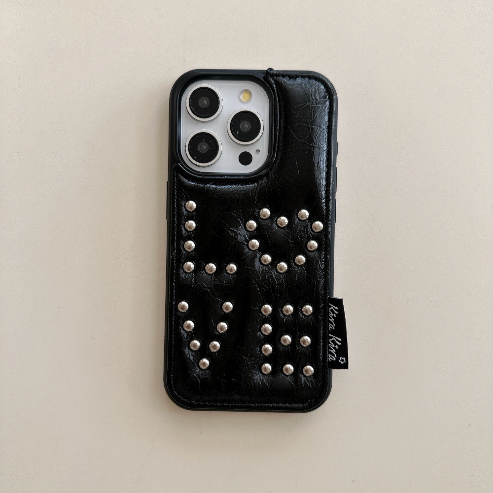 Leather Rivet Heart Phone Case Compatible with iPhone 17/16 Pro Max Cartoon Solid Color Case iPhone 15/14 Pro