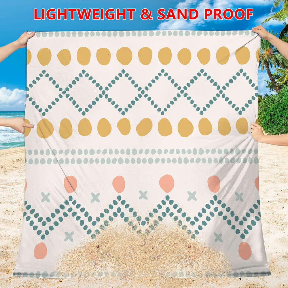 Printed minimalist beach non sand waterproof portable or mat, picnic cloth