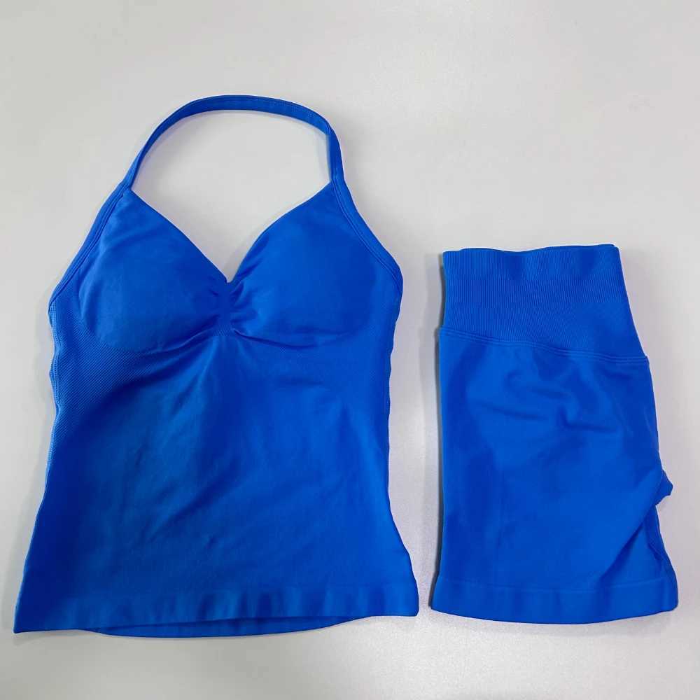 2pcs Impact Gym Set Womens less Tank Top High Waist Threaded Seamless Shorts Gym Set Z250415
