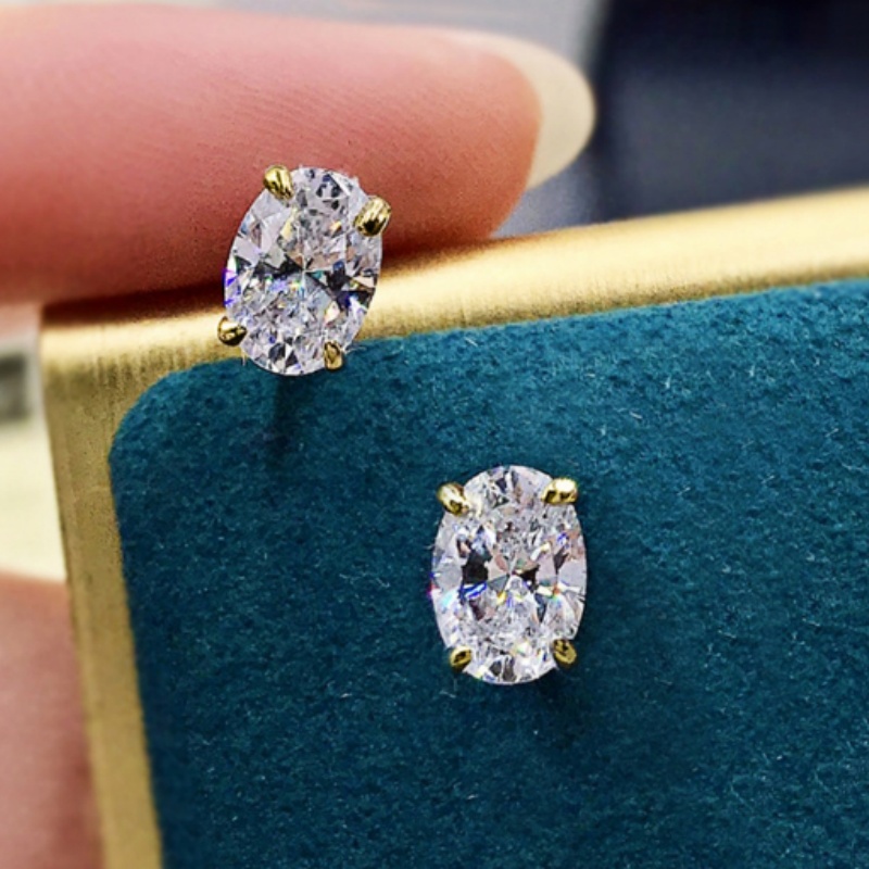 Top Sell Stud Earrings Moissanite Solitaire Simple Fashion Jewelry 925 Sterling Silver Gold Fill Women Wedding Oval Diamond Earring Gift