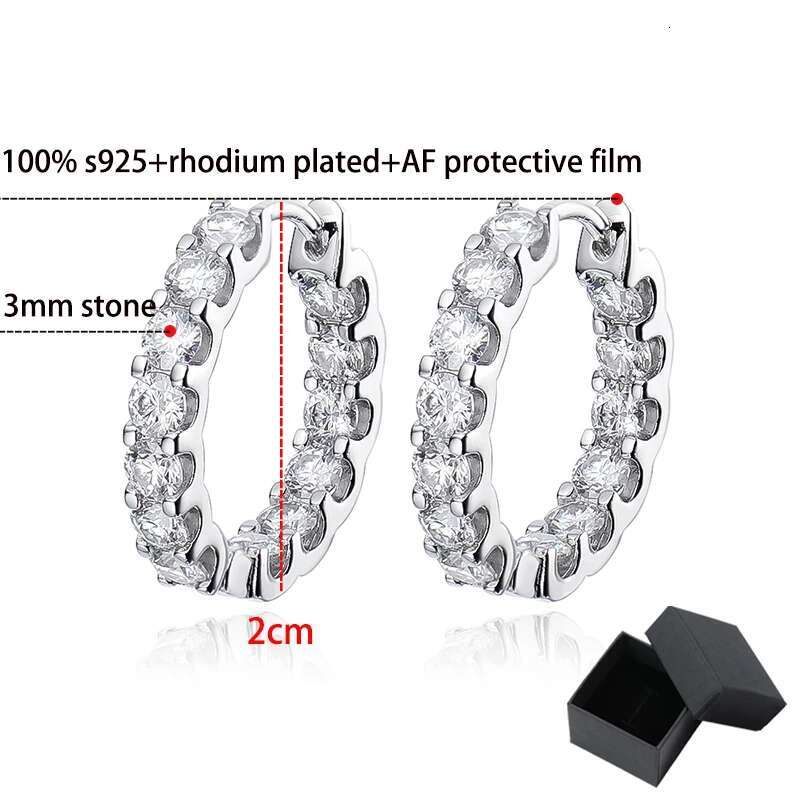 Smyoue Plated Total 2.6CT Full Moissanite Hoop for Women Sparkg Wedding Party Earring Sterg Sier Jewelry