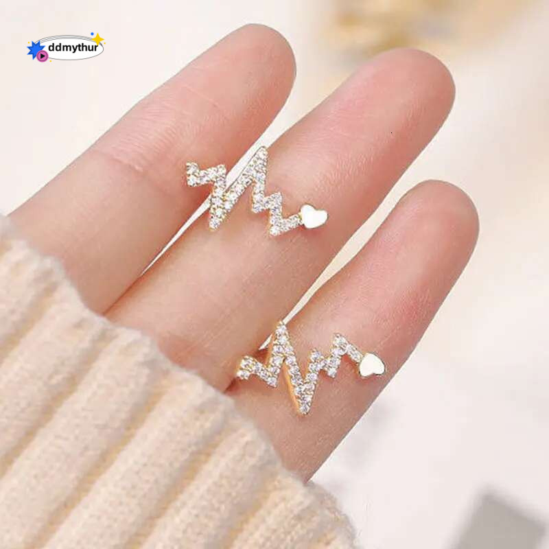 Cute Heartbeat Stud Earrings Medical ECG Romantic Heart Earing For Women Geometric Wave Lighing Daily Wear Jewelry Gift Bijoux ddmythur