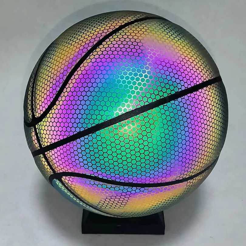 Luminous Basketball Ball Holographic Reflective Lighted Flash Ball PU Wear-Resistant Glowing Basketball Night Sports GameW251115